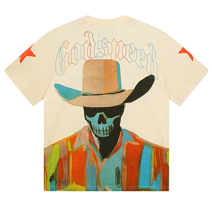 GODSPEED Skeleton Man White Cowboy Hat T-shirt